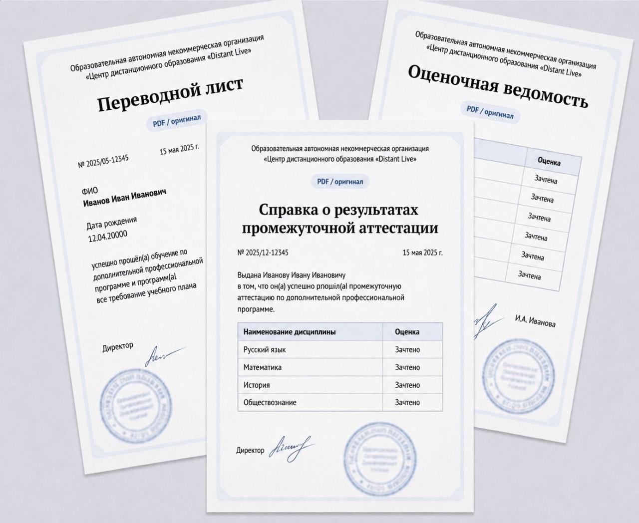 Примеры документов после промежуточной аттестации